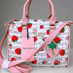 Juicy Couture Freshly Picked Strawberries Satchel Pecan White Crossbody Purse